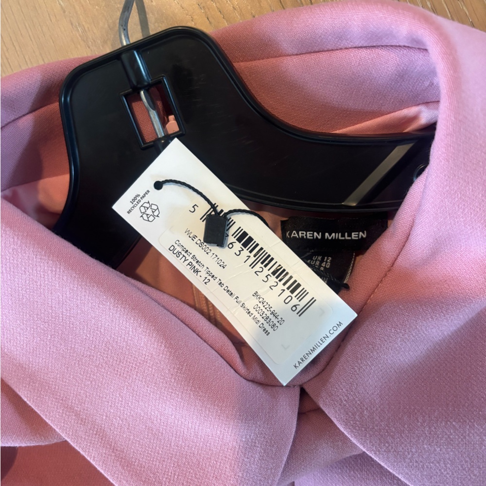 KAREN MILLEN Compact Stretch Tab Detail Full Skirted Midi Dress Dusty Pink NWT - Picture 14 of 15